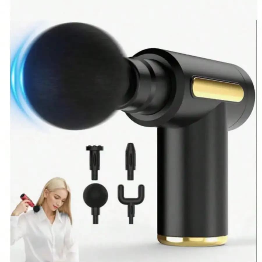 Handheld Massage Gun, Deep Tissue 6-Speed Wireless Handheld Muscle Massager,4 Heads, C-Type Charging, Portable Full-Body Muscle Relaxation Massager, Family Mini Fascia Gun (Gray)