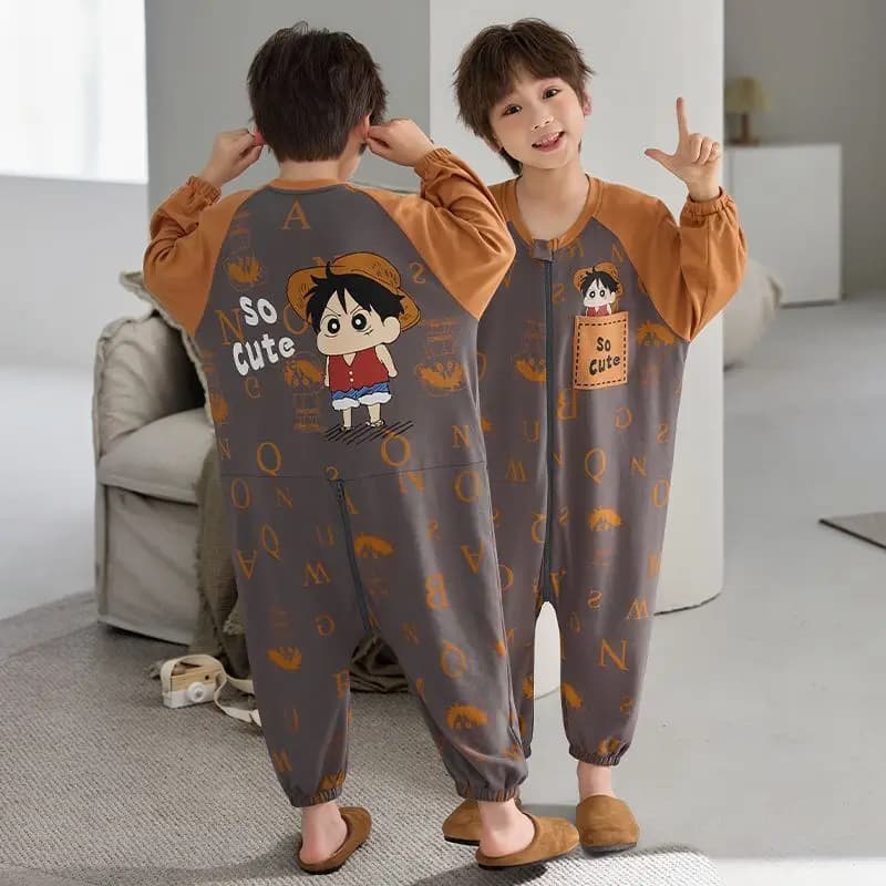 Pigiama Intero per Bambini con Personaggi Anime, Crayon Shin-Chan, Moda per Ragazzi, Anti-Scivolo, in Cotone, Maniche Lunghe, Casual, Kawaii, Abbigliamento da Casa