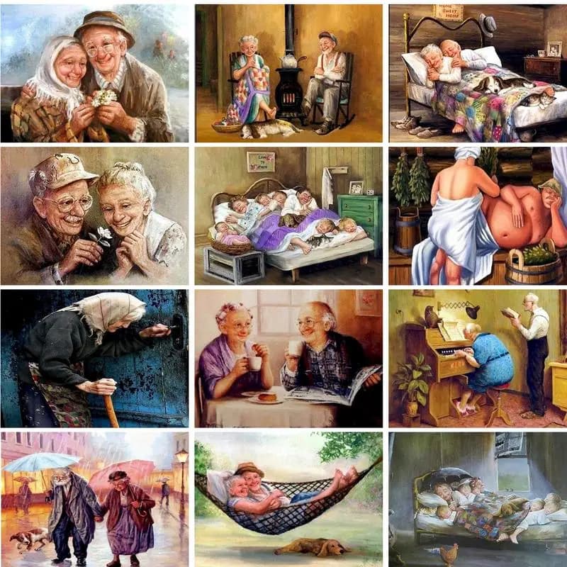 GATYZTORY Oil Painting By Numbers Old Couples Paint Kit Picture Coloring On Canvas Artwork Warm Family Love And Romance Diy Gift