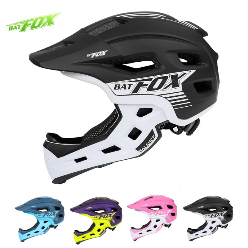 BATFOX Children's Bicycle Helmet Full Face Detachable Baby Cycling Bicycle Sports Knee Pads Safety Hat Set Skating Helmets for Skateboard