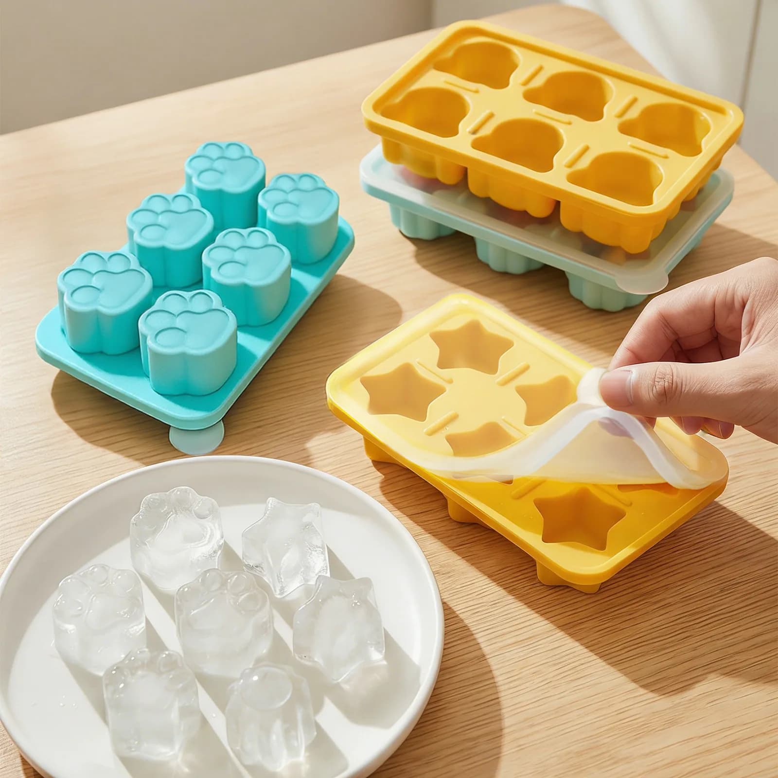 Stampo per Ghiaccio a Forma di Stella e Orso, Creativo, per Cubetti di Ghiaccio Piccoli, in Silicone Alimentare, per Congelamento Rapido