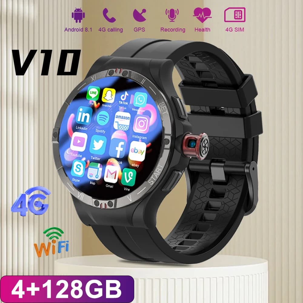 XUESEVEN V10 Nuova Generazione con Chip Aggiornato 4G+128G Smartwatch con SIM Schermo Rotondo da 1,43" 120 ° Orologio da Uomo con Fotocamera Rotante, WIFI e GPS