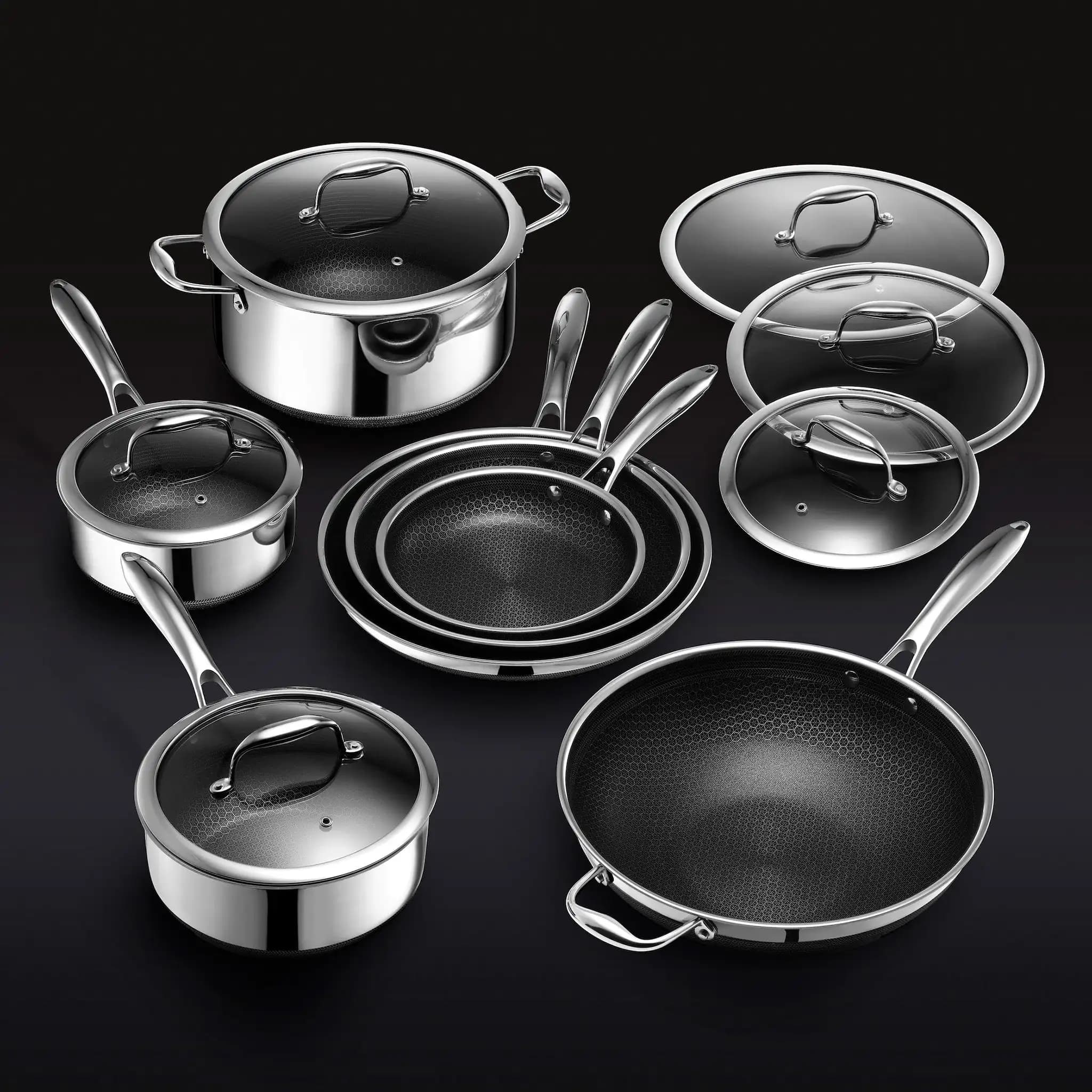 Set di pentole a nido d'ape in acciaio inossidabile con coperchi Set di pentole per padelle con rivestimento antiaderente all'ingrosso df