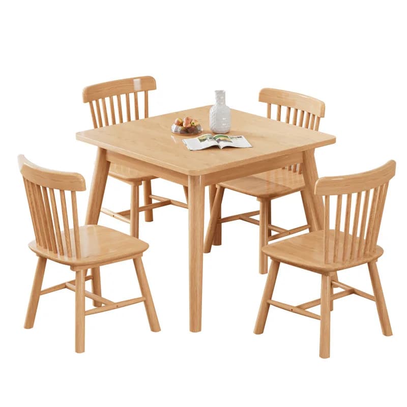 Combinazione di tavolo da pranzo e sedie quadrati in legno massello, soggiorno, piccolo appartamento, tavolo da pranzo, tavolo da scacchi e carte, negoziazione