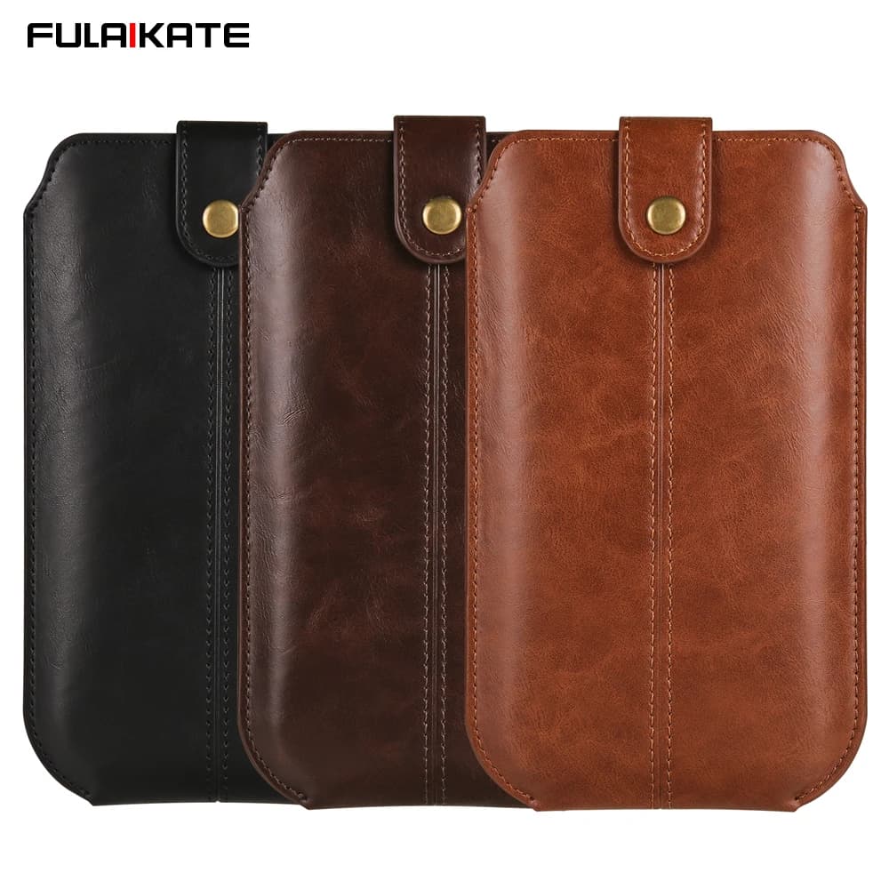 FULAIKATE Crazy Horse 6.1" 6.7" 7.2" Borsa per telefono verticale per iPhone14 Plus Marsupio per uomo iPhone13 Pro Max Tasca per carte