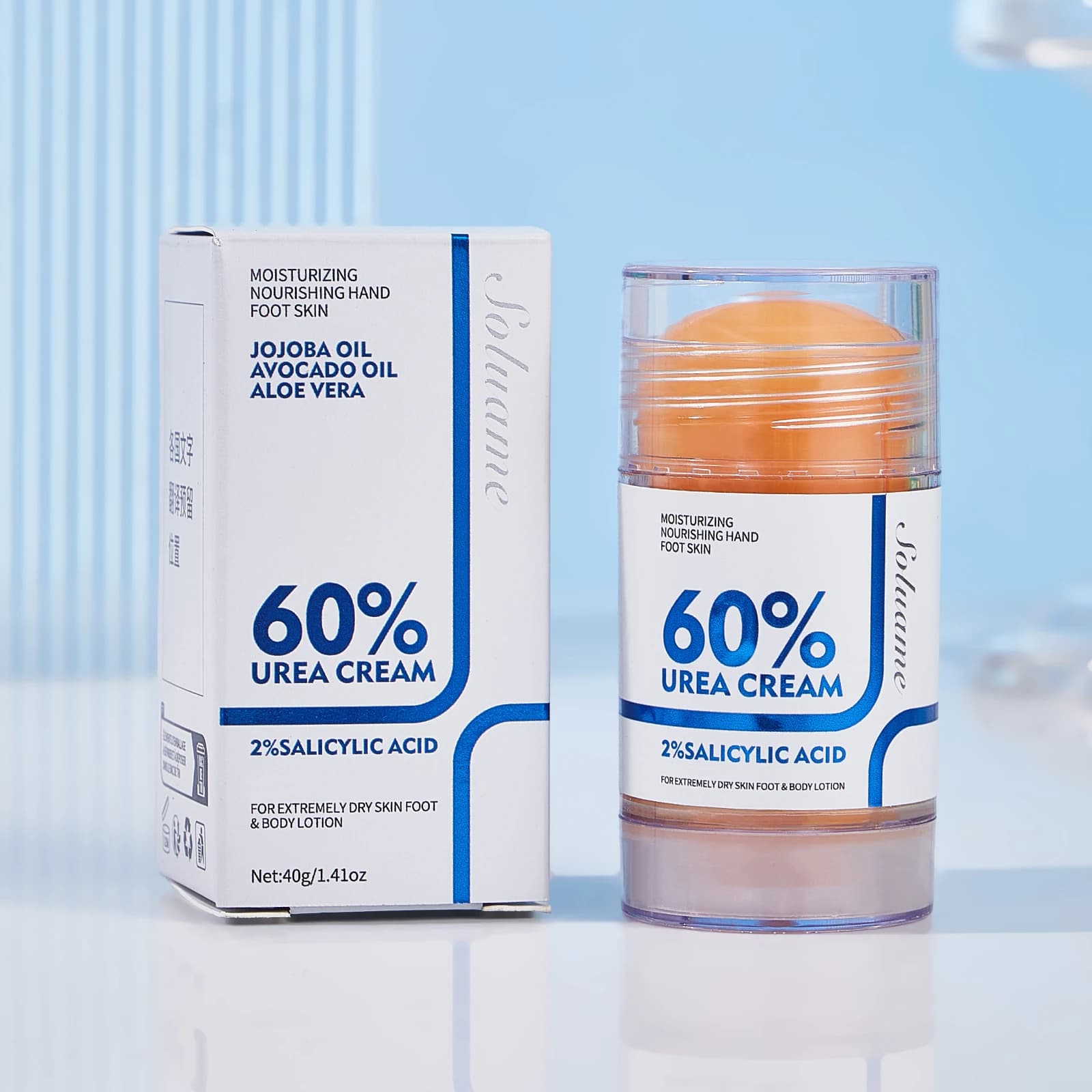 Crema per piedi all'urea al 60% con acido salicilico al 2%, crema idratante per la cura dei piedi per piedi secchi e screpolati, ginocchia, mani, idrata la pelle