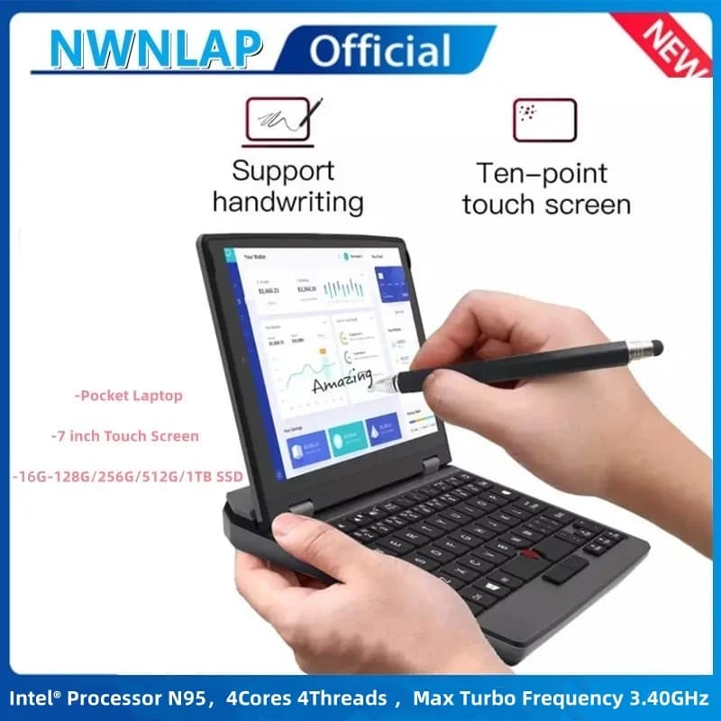Mini laptop da 7 pollici Intel N95 Notebook Touch screen IPS Netbook portatile Win 11 Pro Mini PC Micro computer BT 4.2 16G 256GB