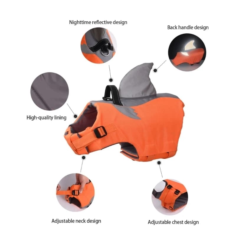 L74D Dog Life Vest with Chin Pad Flotation Suit for Pet Flotation Vest with Handle