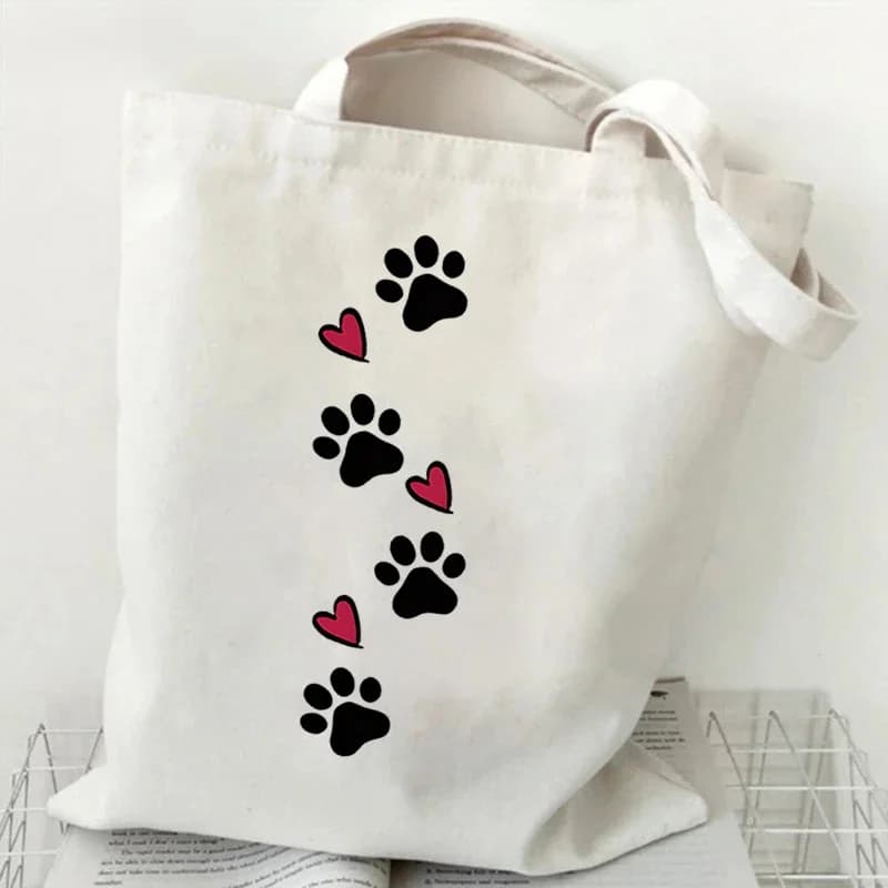 Borsa in tela con grafica Pug Mom per donna Borse shopper Borsa a tracolla riutilizzabile con stampa zampa di cane Borsa a mano da donna con zampa di animale di moda