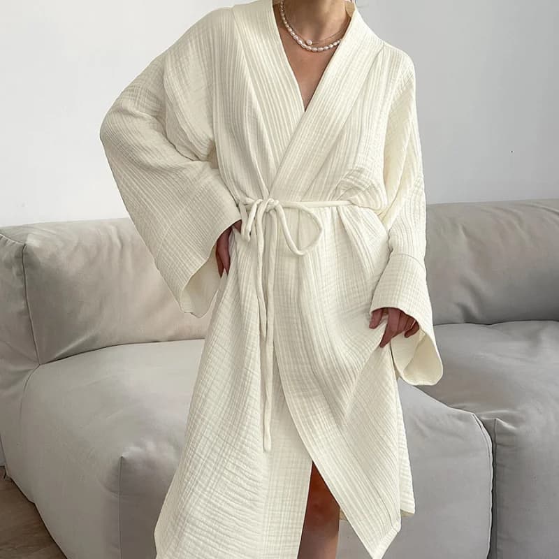 Cotton Bathrobe for Women, 1-Piece Lightweight Tie-Front Robe, Breathable & Soft, Spring Summer Home Loungewear
