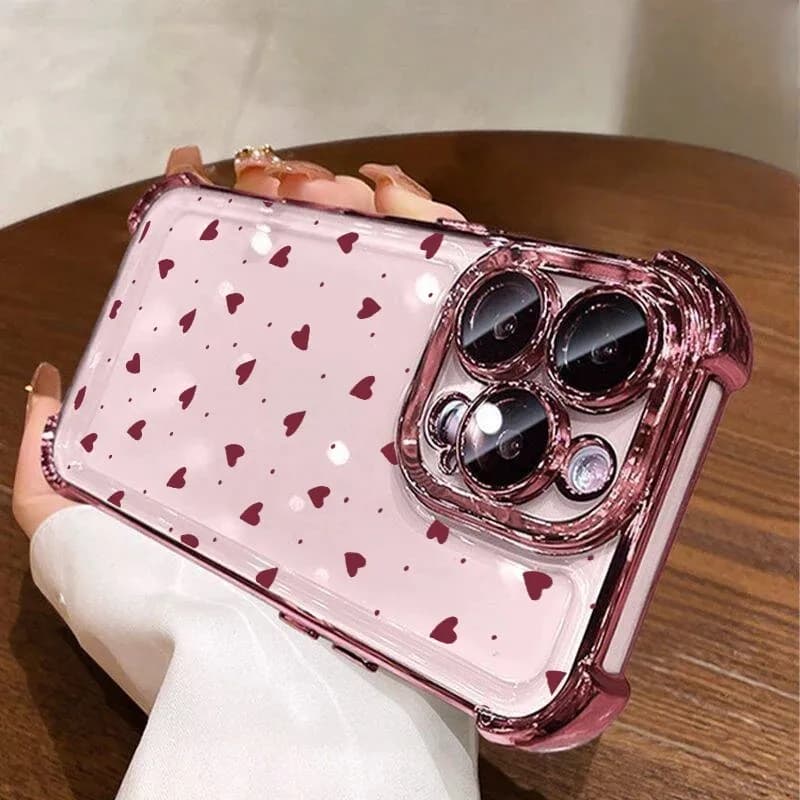 Couple Heart Love Plating Phone Case For iPhone 17 16e 16 15 14 13 12 11 Pro Max X XR XSMax 7 8 Mini Air Plus Anti-Fall Airabag
