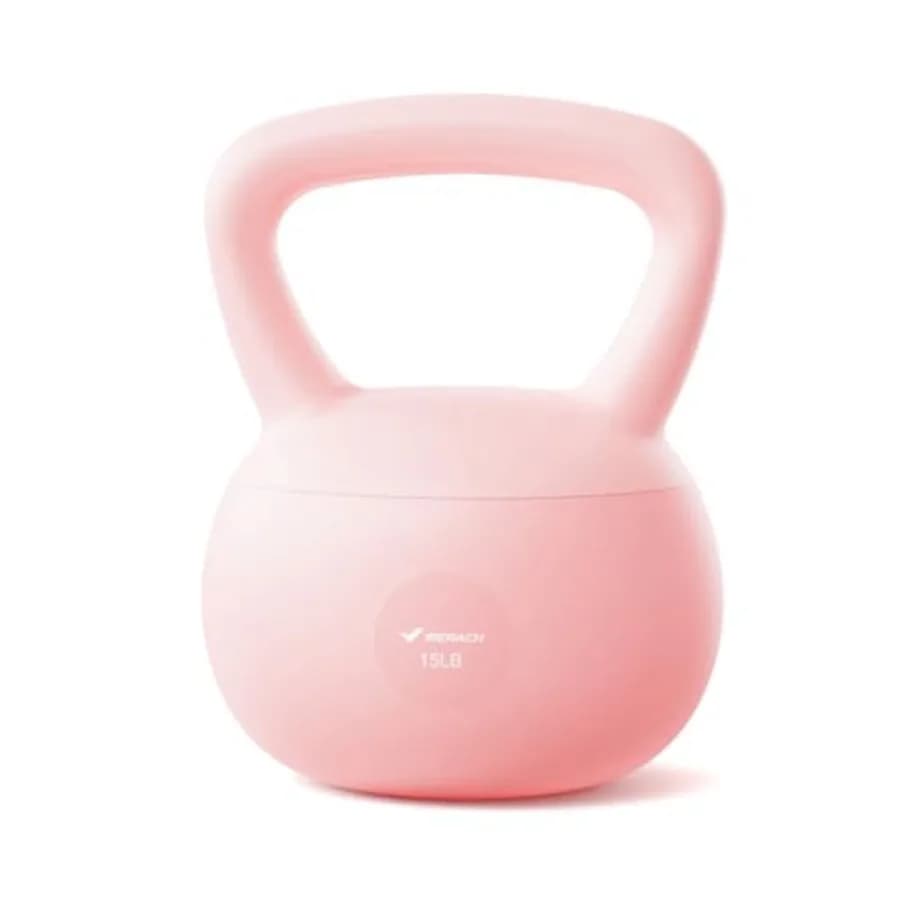 MERACH soft Kettlebell for home workouts, filled with marine and iron sand, with non-slip wide handle, 15 pounds pink, 25 pounds blue, customizable with soft side