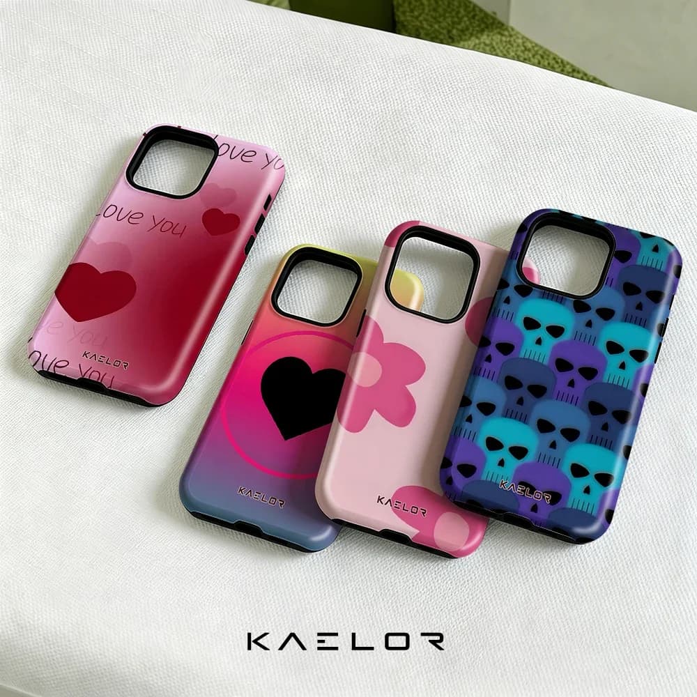 Gradient Red Love You Heart Double Layer Hard Shell for iPhone 17 16 15 14 Plus 13 Pro Max Anti-Drop Shockproof PC Case
