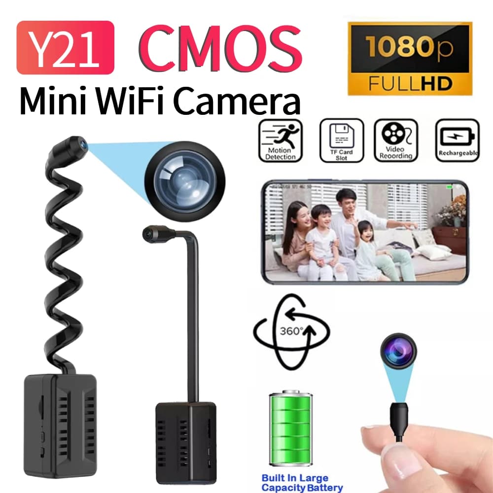 Telecamera WiFi Mini Y21 1080P, Telecamera di Sicurezza con Rilevamento di Movimento, Videocamera Wireless per Sorveglianza Domestica, Bambini e Animali Domestici