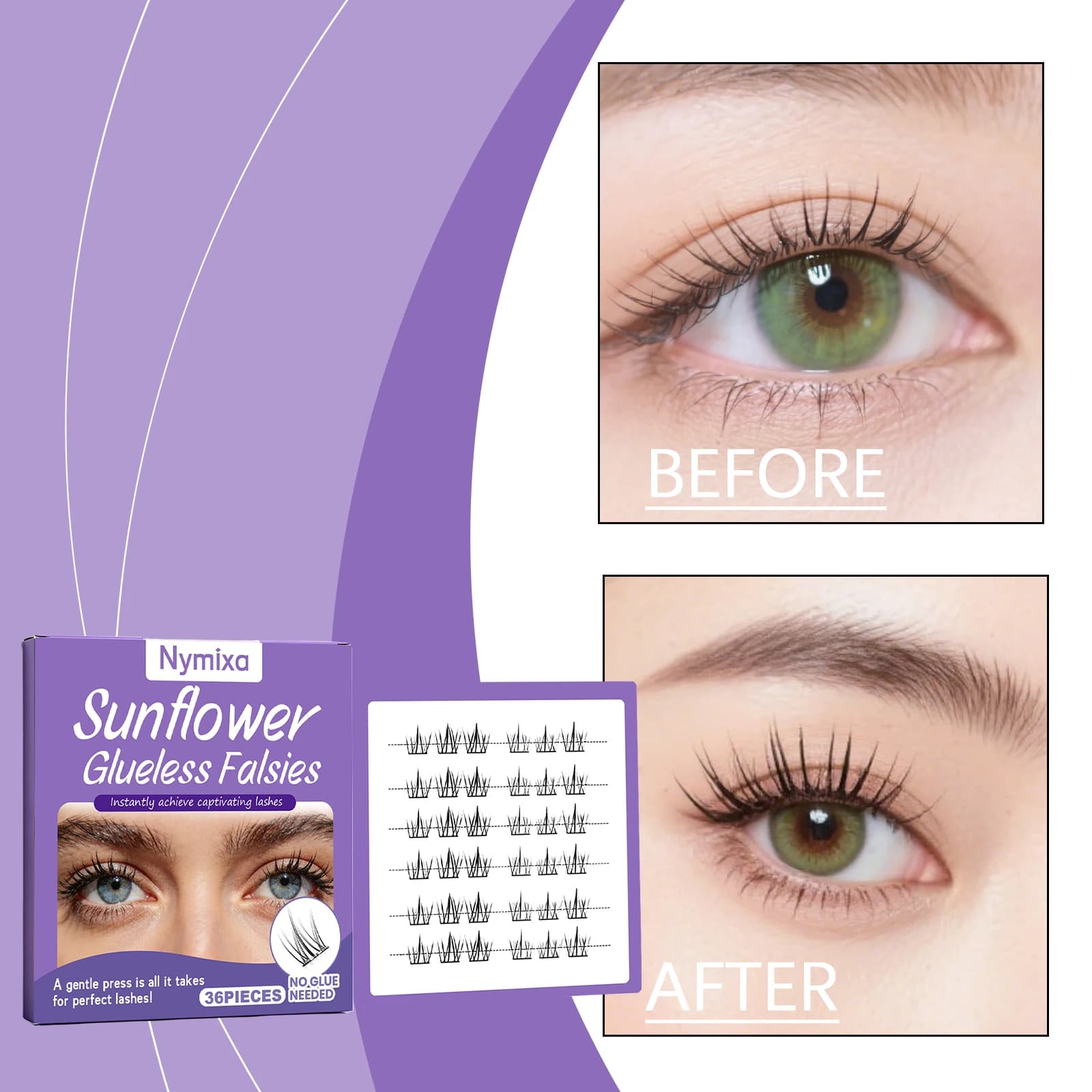 10 files Lightweight Natural Korean Style Faux Eyelashes Dense Curling Extend Eyelash Group Lash Enlarge Eyes
