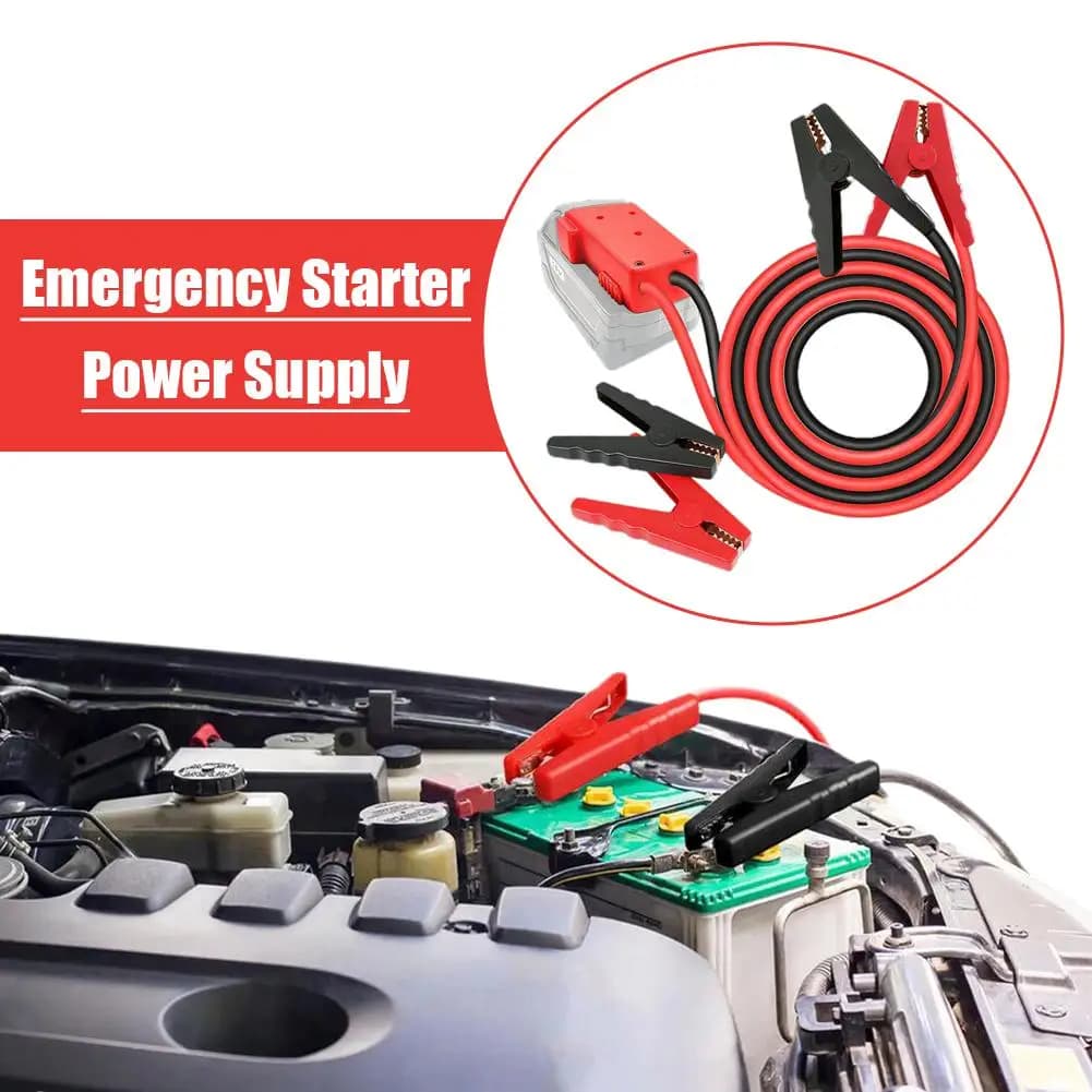 Avviatore di Emergenza per Auto 8AWG con Adattatore di Alimentazione 18V e Cavi di Avviamento con Morsetti per Camion