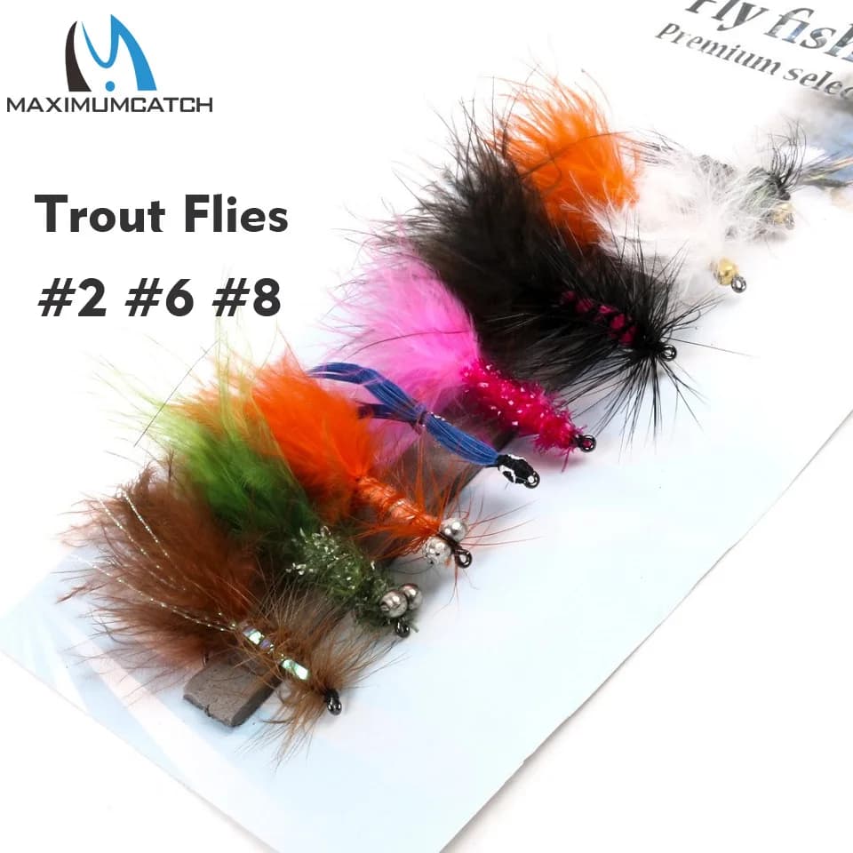 Set di mosche per pesca a mosca Maximumcatch - Streamer Dry Wet Ninfa Trota Spigola # 2-14 con scatola, kit attrezzatura per esche da pesca