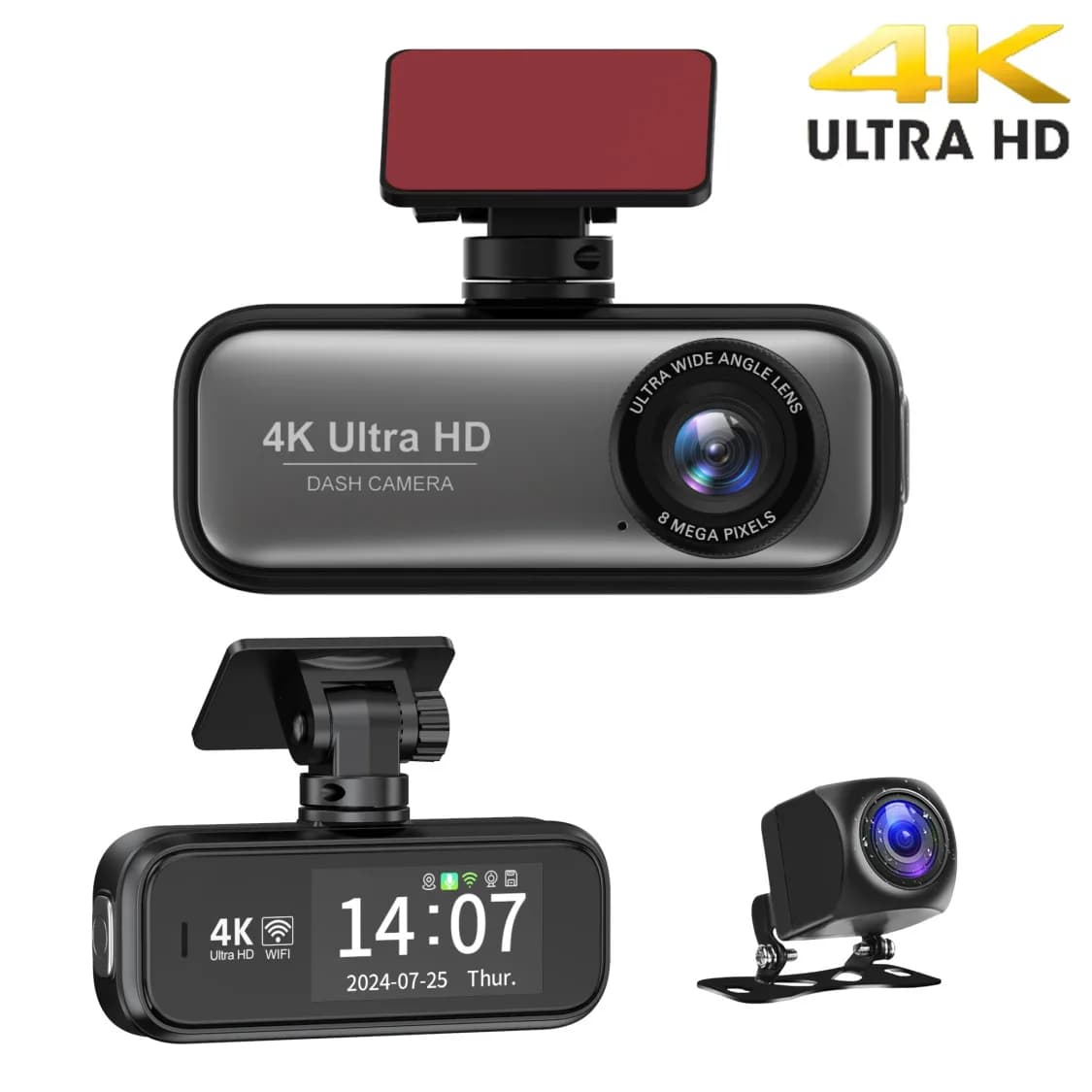Mini Dash Cam for Car 4K GPS WiFi, Front Camera and Rear with Night Vision and Monitor Parking for Vehicles