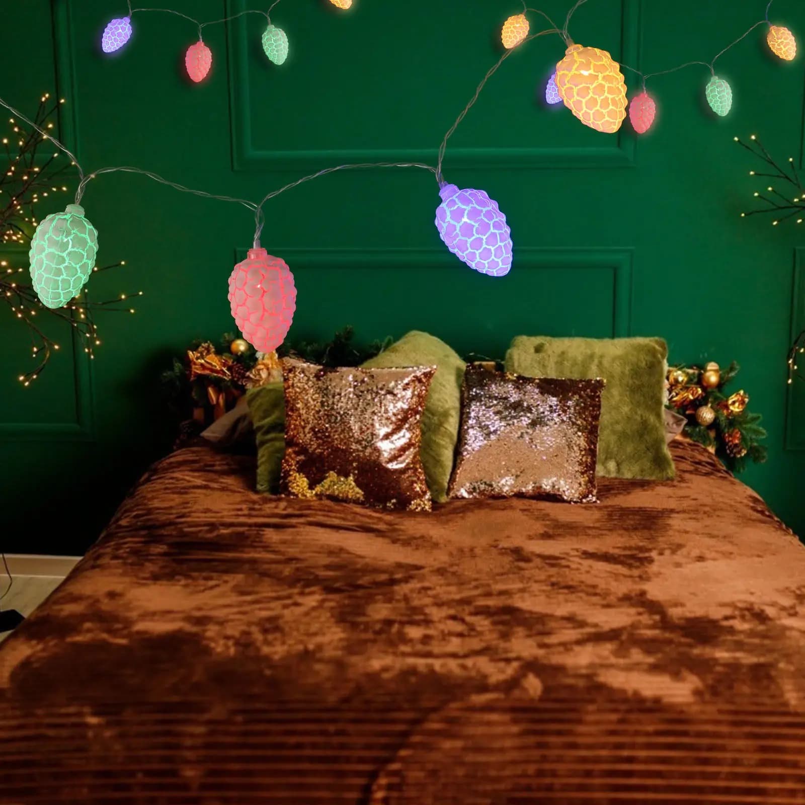 1 set di luci a corda a LED con design a coni di pino, luce da esterno a LED, facile da installare, lunga durata, atmosfera festiva, luci a corda a LED