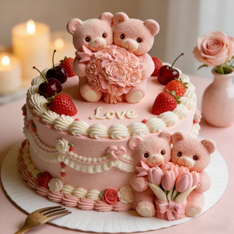 Stampo in Silicone a Forma di Orso con Fiore per Mousse - Vassoio Fai-da-te per Cubetti di Ghiaccio a Forma di Orso, Stampo per Cioccolatini e Caramelle