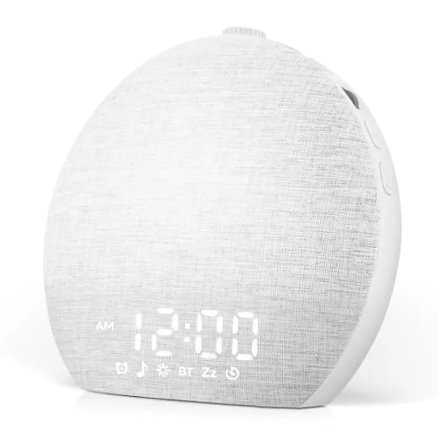 Sveglia con Luce Solare e Macchina del Suono per Camera da Letto, Luce Naturale per il Risveglio con 30 Ausili Rilassanti per il Sonno, Altoparlante Bluetooth, Dimmerabile