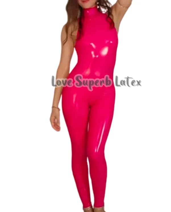 Lady's Sleeveless Latex Catsuit Neck Entry No Zip Halloween Costumes
