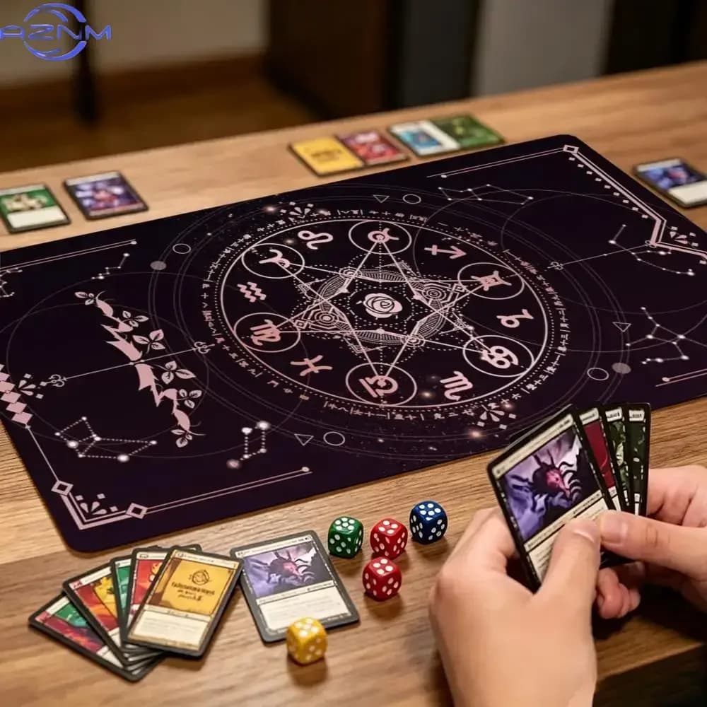 Pink Zodiac Constellation Tarot Magic Circle Playmat Witchy Astrology TCG Card Game Play Mat Anti-Slip Base dnd board game mat