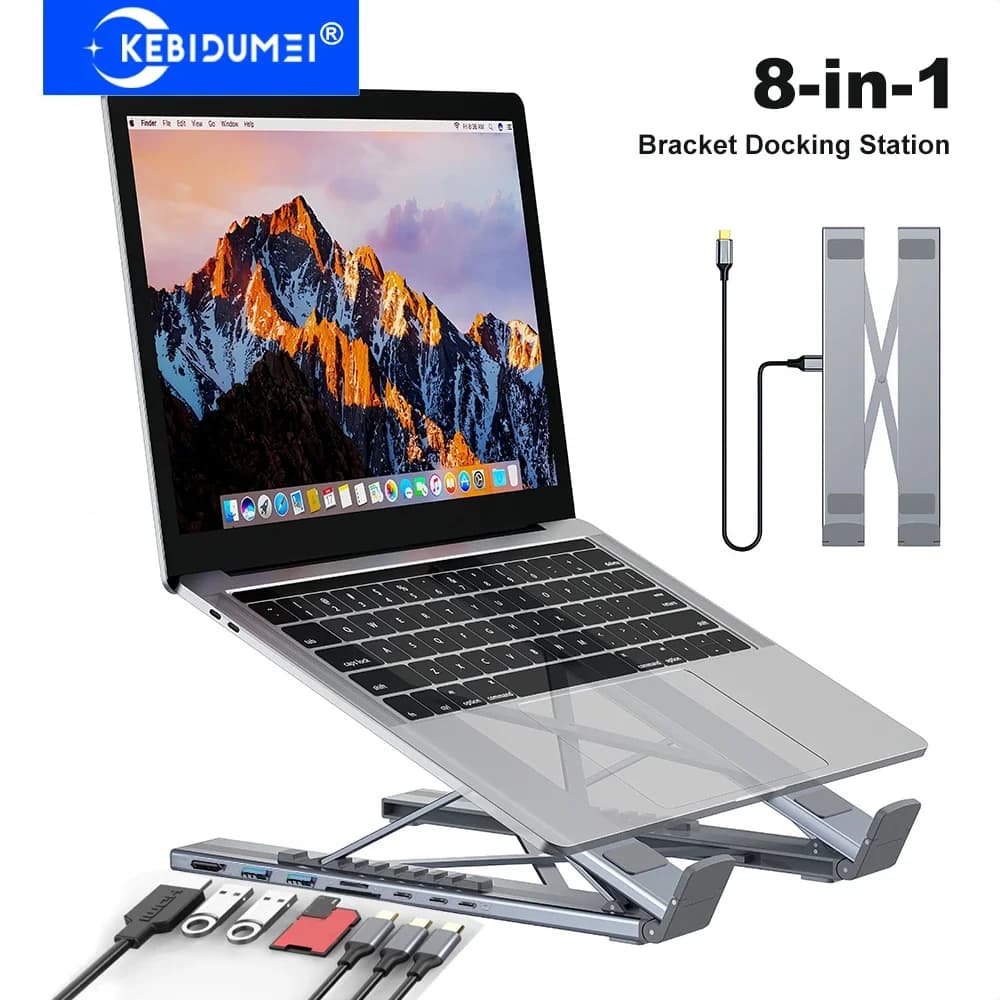 Docking station con staffa per tablet Docking station USB C 8 in 1 Supporto per laptop in lega di alluminio Adattatore da TYPE-C a HDMI Splitter USB
