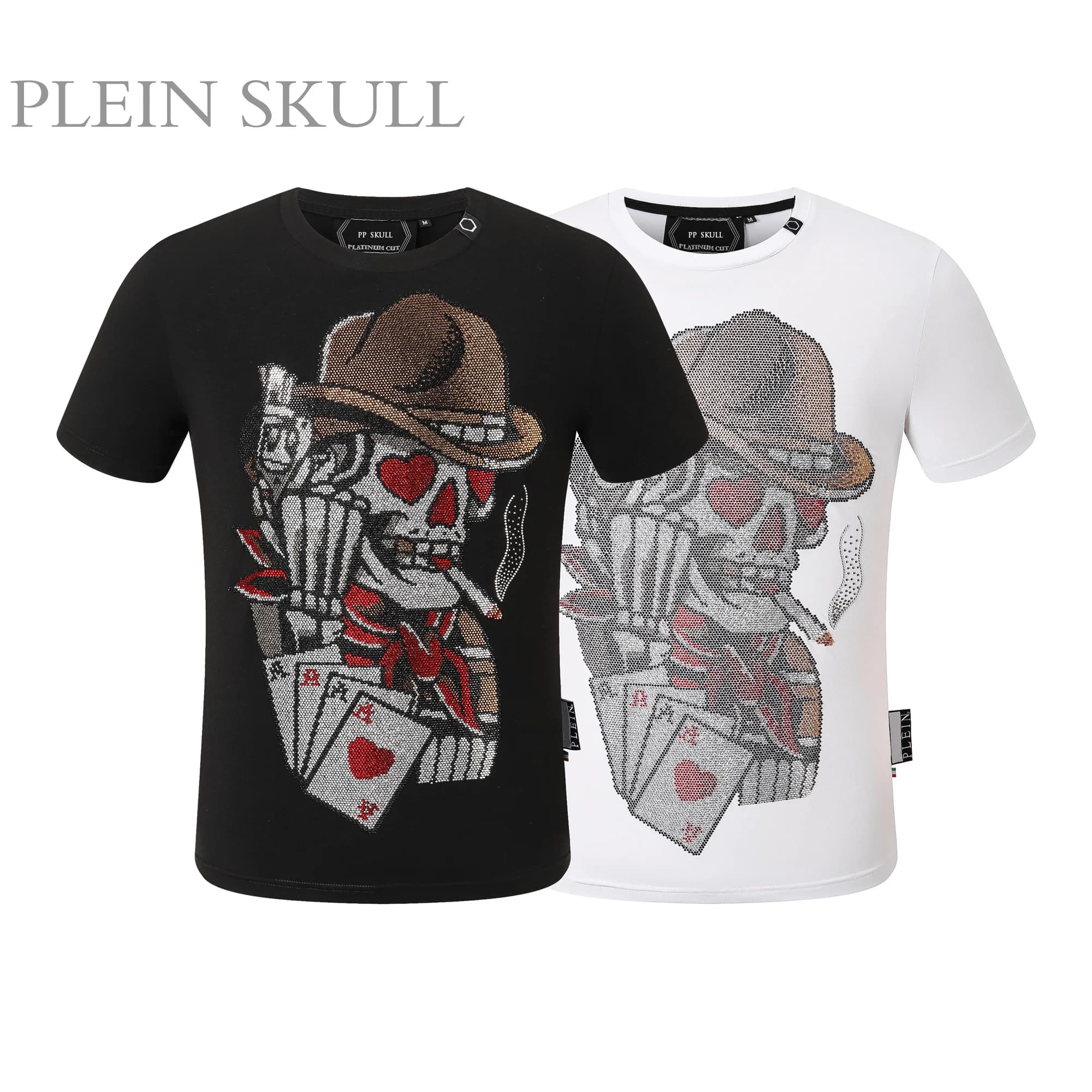 T-shirt PLEIN SKULL di lusso leggero con stampa a caldo, girocollo, estivo, hip hop, street style, manica corta, unisex, punk, per feste e sport