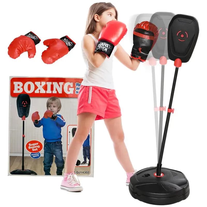 Children's boxing bag set with support and gloves - Adjustable boxing bag for age 5-10 - Sports gift for boys and girls, Black