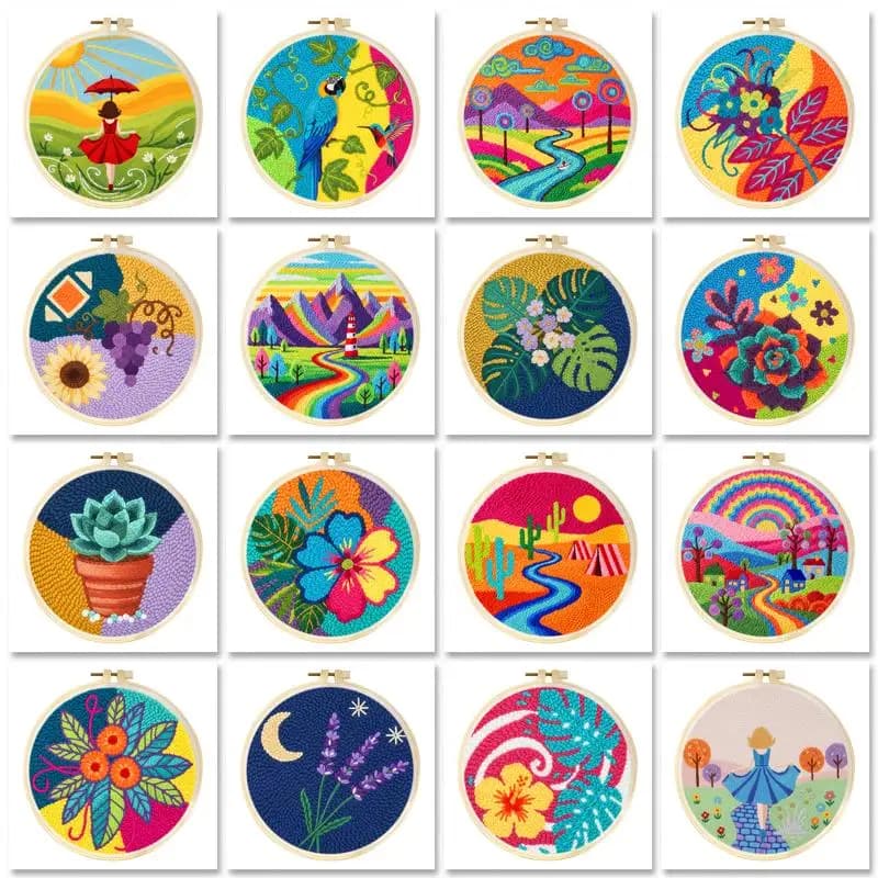 GATYZTORY DIY Punch Needle Kits for Beginners Flower with Hoop Embroidery Punch Needle Starter Craft Set Festival Gift