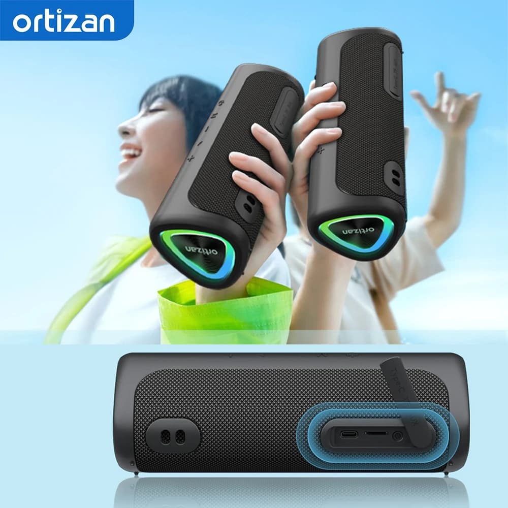 Altoparlante Bluetooth portatile Ortizan con audio HD da 24 W, altoparlanti Bluetooth wireless 5.3, ingresso AUX, scheda TF e USB, luci a LED, IPX7