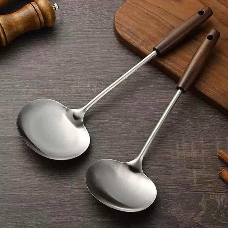 Stainless Steel Fish Frying Spatula Egg Pan Scoop Wood Handle Mushroom Shovel Steak Slotted Flat Shovel Kitchen Cooking Tool