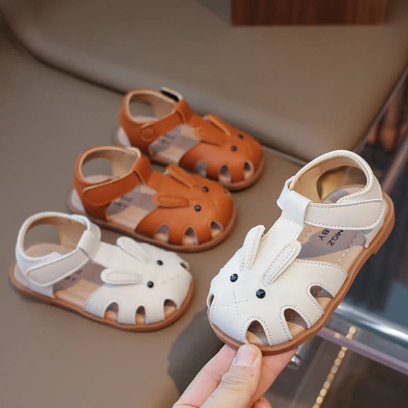 Sandali estivi per bambina con design a coniglio, punta chiusa, suola morbida antiscivolo, scarpe da spiaggia per bambini stile principessa