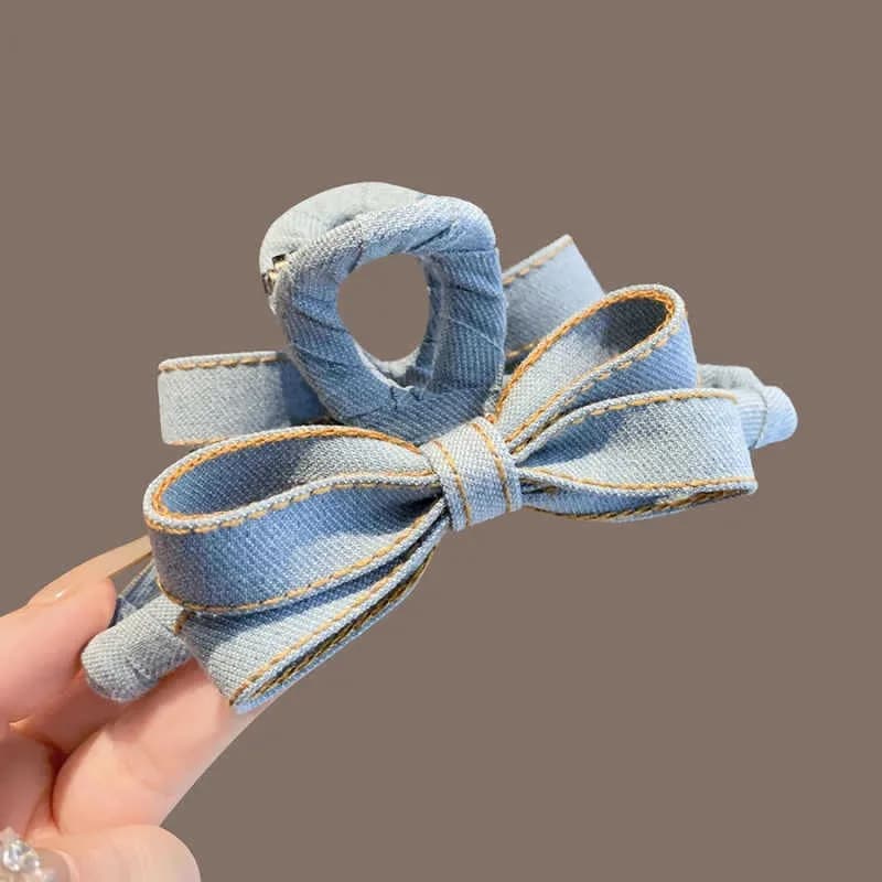 Clip per artigli per capelli con fiocco in denim autunno inverno per donna, clip per squalo per chignon di fascia alta, nuovo accessorio per capelli posteriore di grandi dimensioni 2025