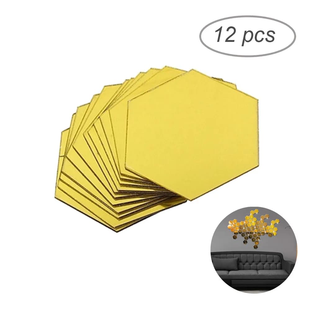 Set di 12 Adesivi Murali Esagonali a Specchio Rimovibili, Decorazione Fai-da-Te per Soggiorno, Camera da Letto, Cucina, Bagno, Ufficio, Pareti Lisce, Argento