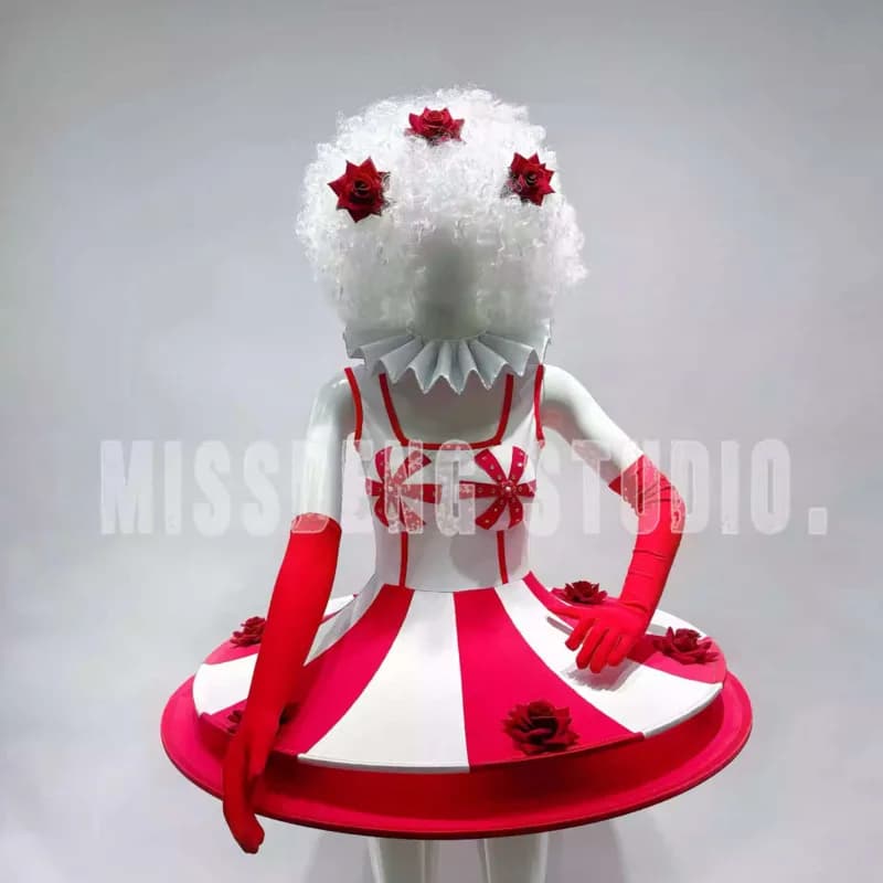 Parco divertimenti Parata Discoteca Cosplay Costume da spettacolo di carnevale Circo Gonna grande a righe rosse e bianche femminili