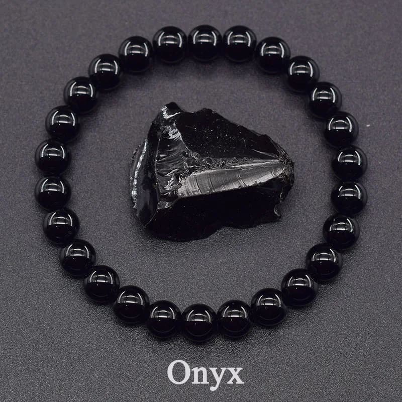 Bracciale Classico con Perle di Onice Nero per Uomo, Bracciale Artigianale in Pietra Naturale Lucida di Ossidiana Nera, Gioielli per Yoga e Meditazione, Vendita all'Ingrosso