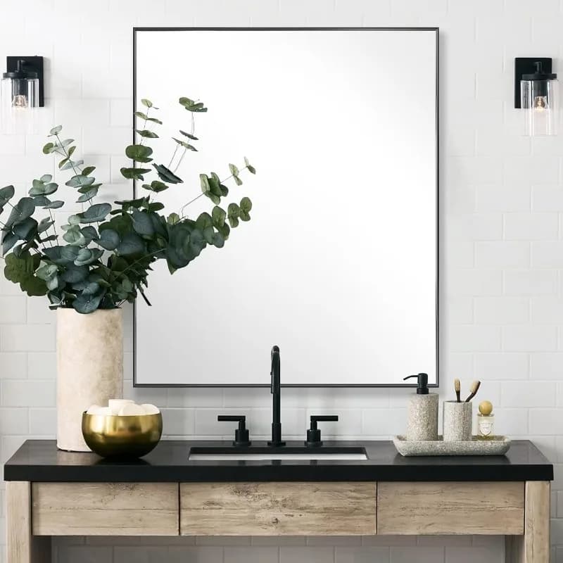 Specchio da bagno nero da 30x36 pollici per parete, specchio da toeletta rettangolare rettangolare con cornice in alluminio, moderno grande per camera da letto, soggiorno