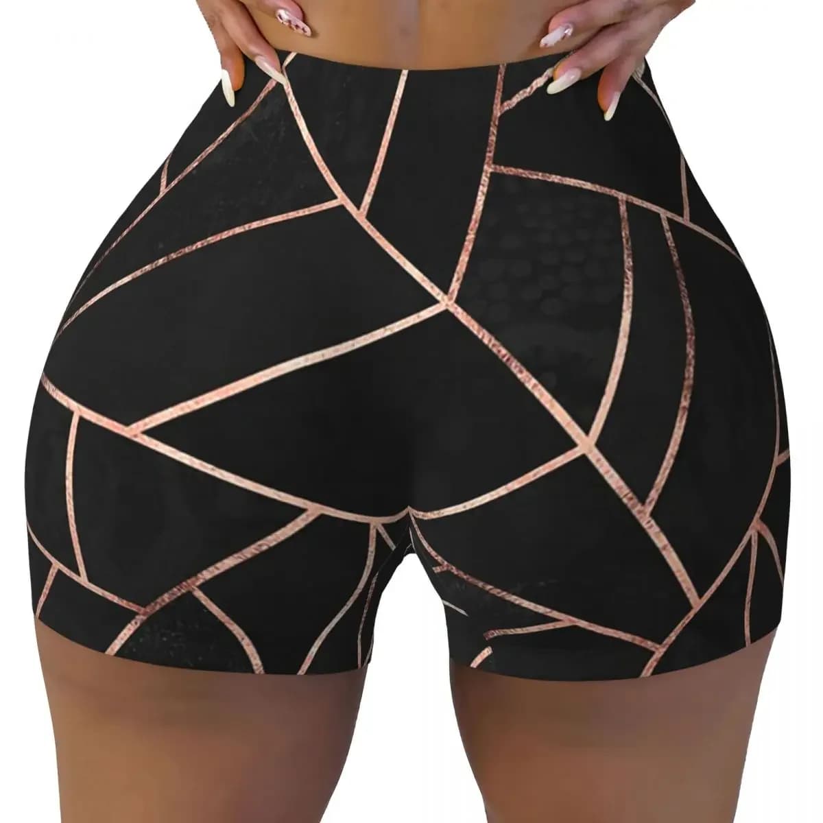 Custom Black And Rose Gold Yoga Shorts Women Gym Workout Running Athletic Volleyball Biker Shorts