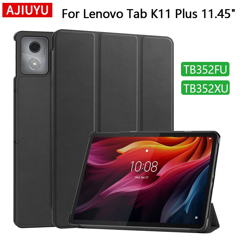 AJIUYU Tablet Case For Lenovo Tab K11 Plus Case 11.45 inch TB352FU 2024 Tri-Fold Flip Magnetic PU Leather Stand Hard Smart Cover