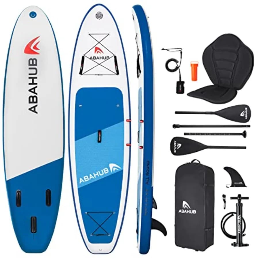 SUP Gonfiabile per Yoga, Paddle Board, Kayak, Surf, Canoa, Pesca, Blu, Largo 10'6 x 31/34 x 10'6, iSUP con SUP Kayak Regolabile