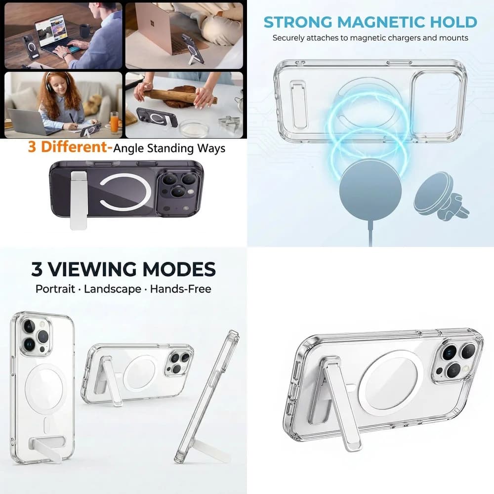 Crystal Clear Magnetic Cover Wireless Charging MIL Grade HD Transparent for iPhone 17 16 15 14 13 12 11 Pro Max Plus mini