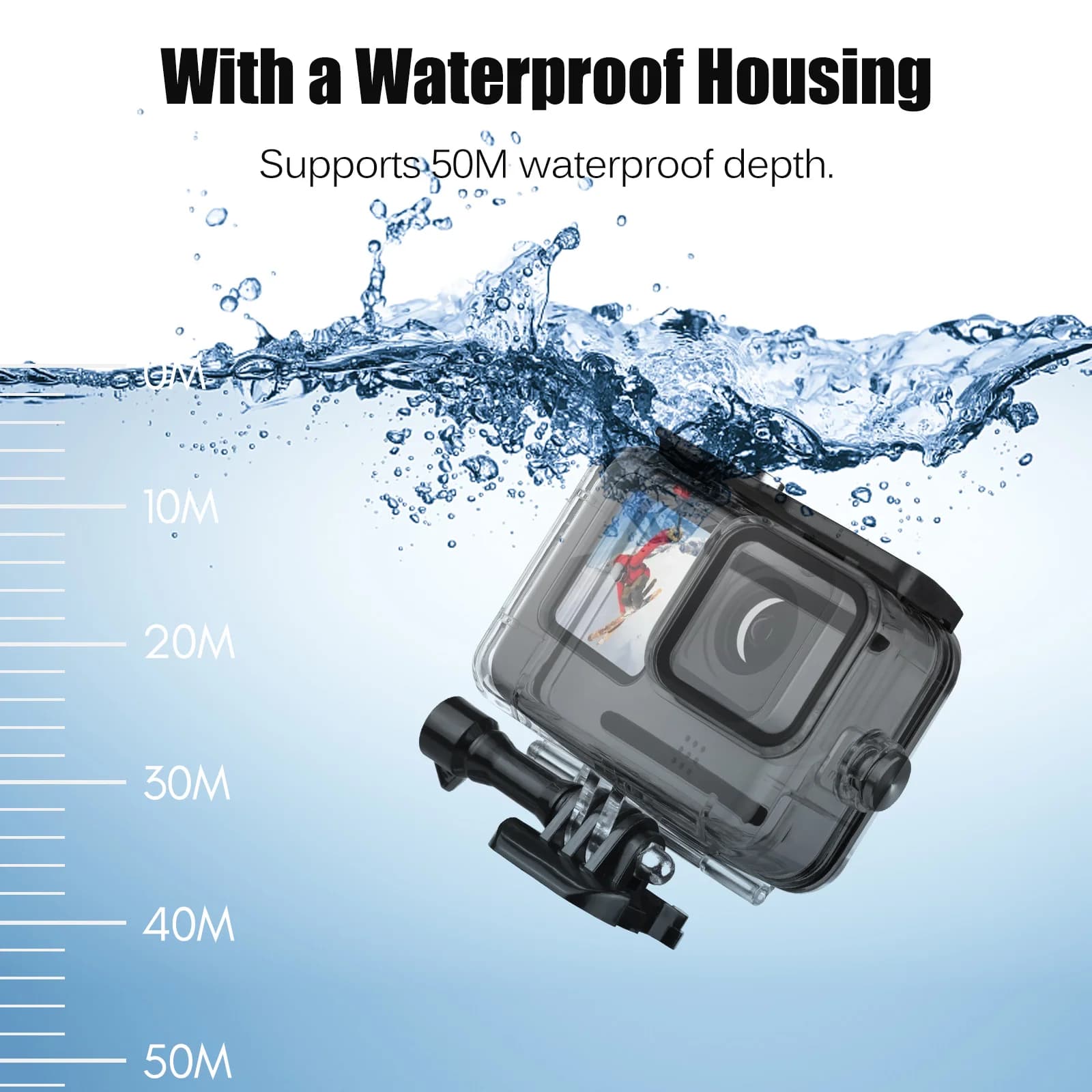 Kit di Accessori per Action Camera, Set di Accessori per Fotocamera Sportiva con Custodia Impermeabile, Custodia Protettiva in Silicone, Asta Selfie