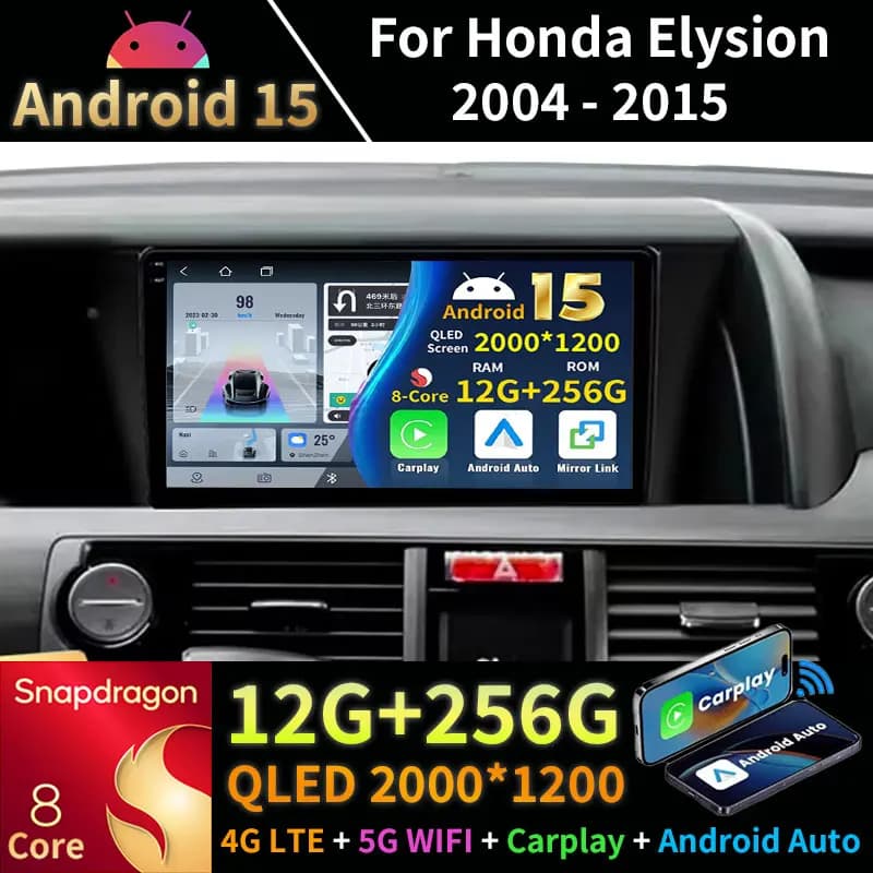 Autoradio Android 15 per Honda Elysion 2004-2015 con Navigatore GPS Multimediale, Stereo e CPU ad Alte Prestazioni (No 2DIN DVD)