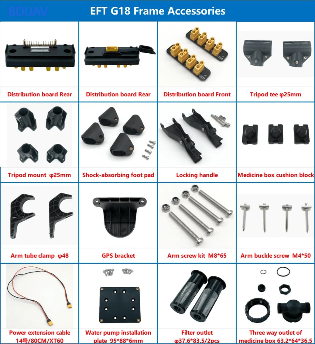 EFT G18 18KG 18L Accessories for maintenance of agricultural drones arm distribution board fixed base foot head cover