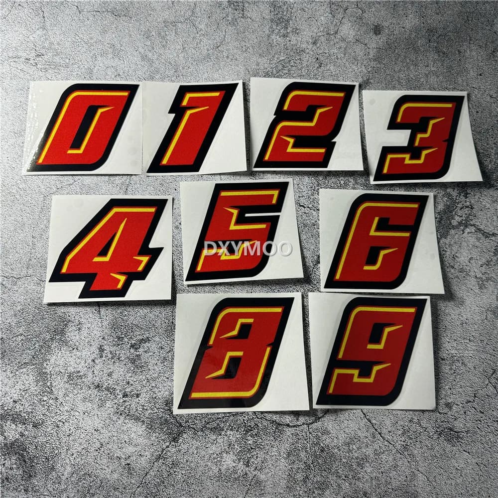 1PC Red Yellow Black 0-9 Racing Number Stickers Waterproof For Helmet Car Kart Bike