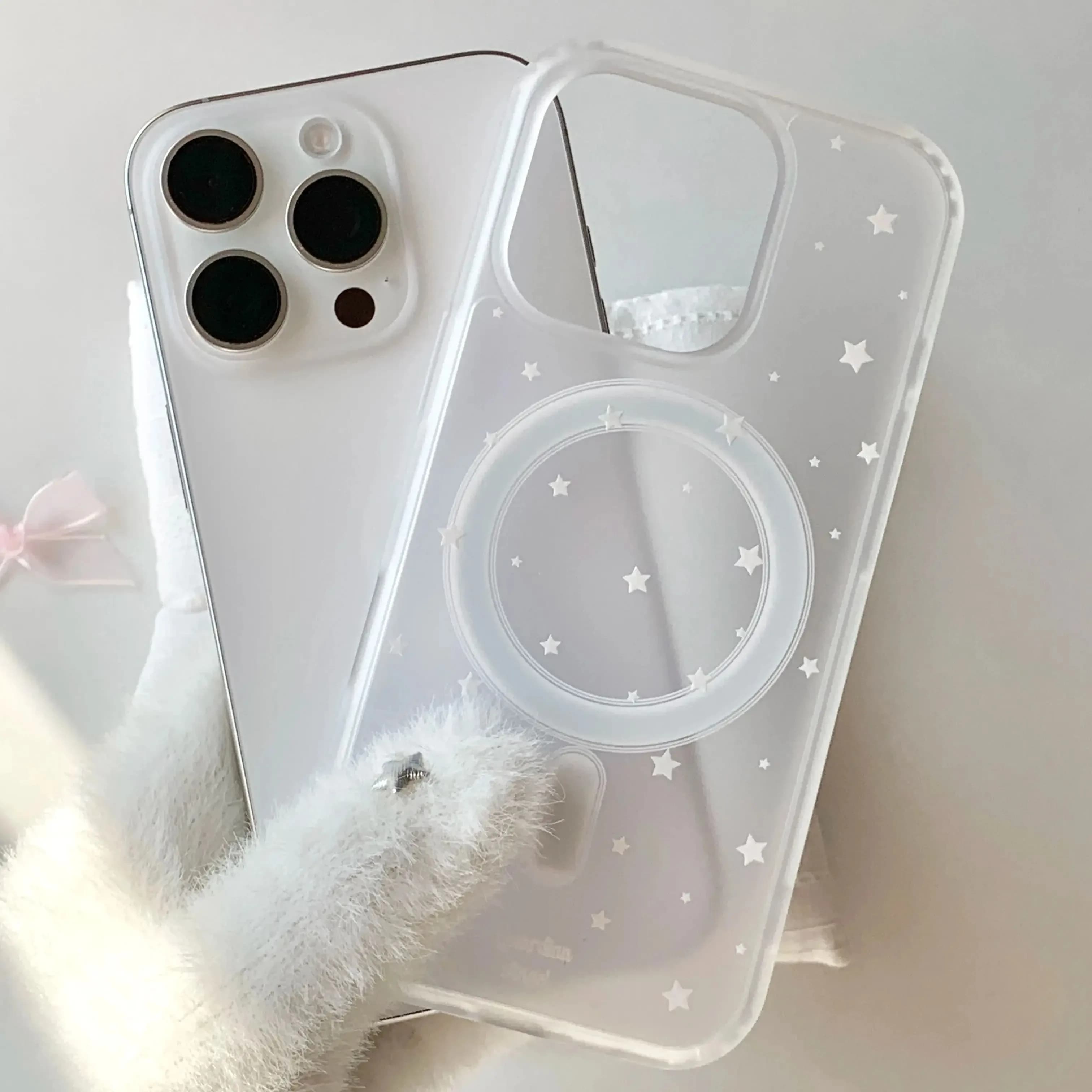 Cover Opaca Coreana Creativa Bianca a Stella Semplice Stile Cartone Animato per iPhone 11 12 13 14 15 16 17 Air Pro Max con Supporto MagSafe