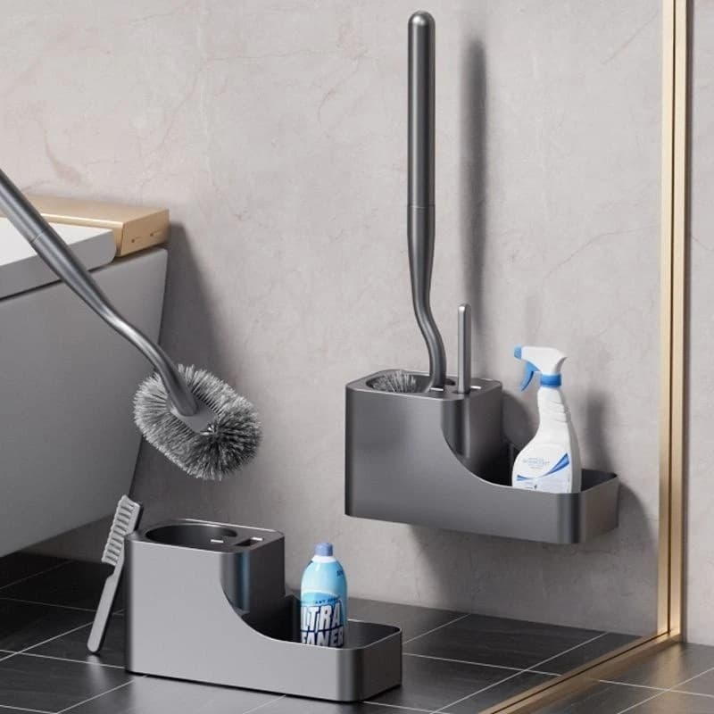 Kit Spazzola per WC Salvaspazio con Testina e Supporto a Parete | Accessori da Bagno Resistenti per Strumenti di Pulizia Domestica