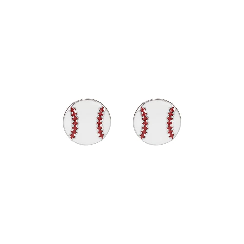 925 Sterling Silver Baseball Stud Earrings with Red Stitching White Surface Fashion Jewelry Gift for Women Men Hypoallergenic